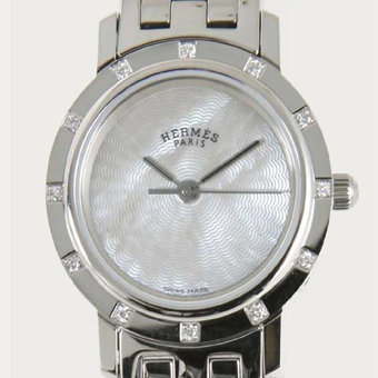 HERMES エルメス レプリカ クリッパー CL4.230.215/3821 ダイヤベゼル ナクレ ホワイトシェル レディース プッシュ式バックル